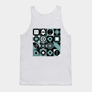 Mesh of geometric shapes print, tiles full with forms in green sheen Tank Top